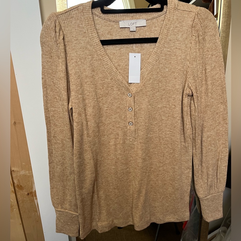 Loft, long sleeve tan shirt NWT